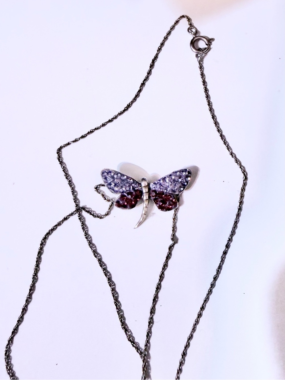 Crystal Dragonfly Pendant Necklace - Purple and Maroon